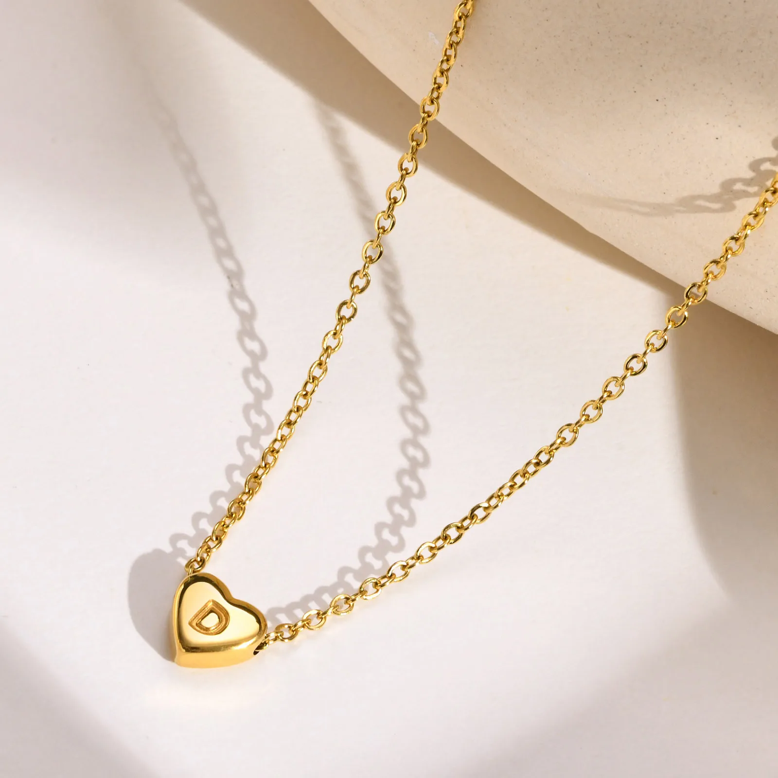Joolim Jewelry  High End 18k Gold Plated Dainty Chain Alphabet Heart Pendant Necklace Trendy Stainless Steel Jewelry Wholesale
