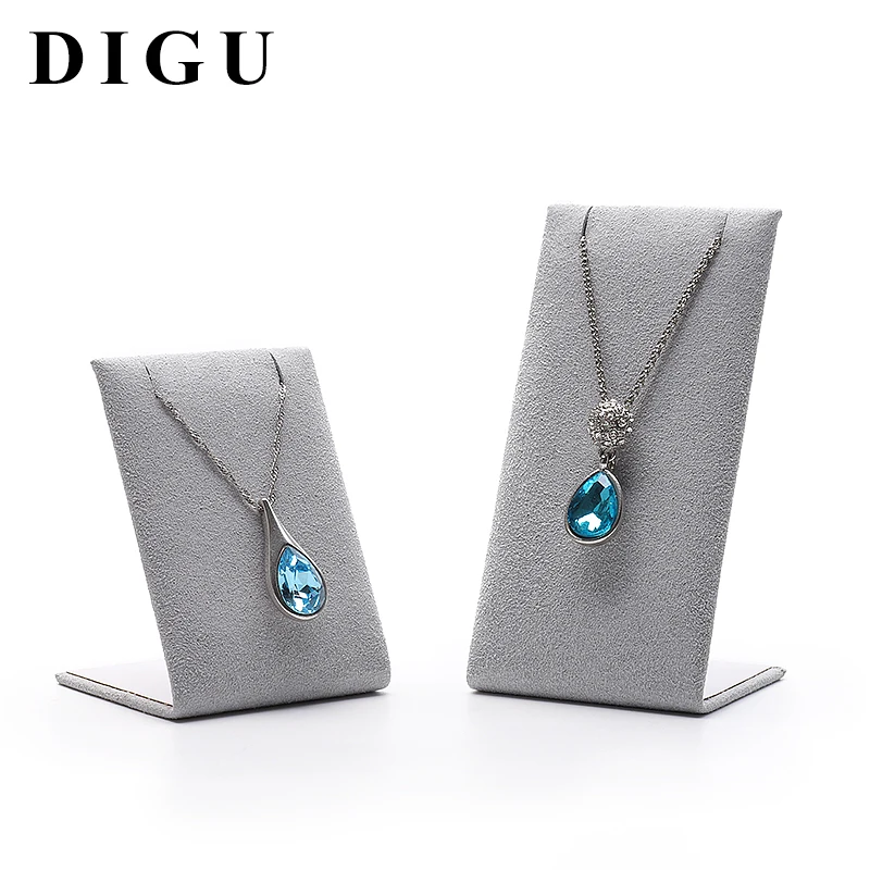 Refined high quality jewelry necklace pendant long chain silver gray velvet bust display stand