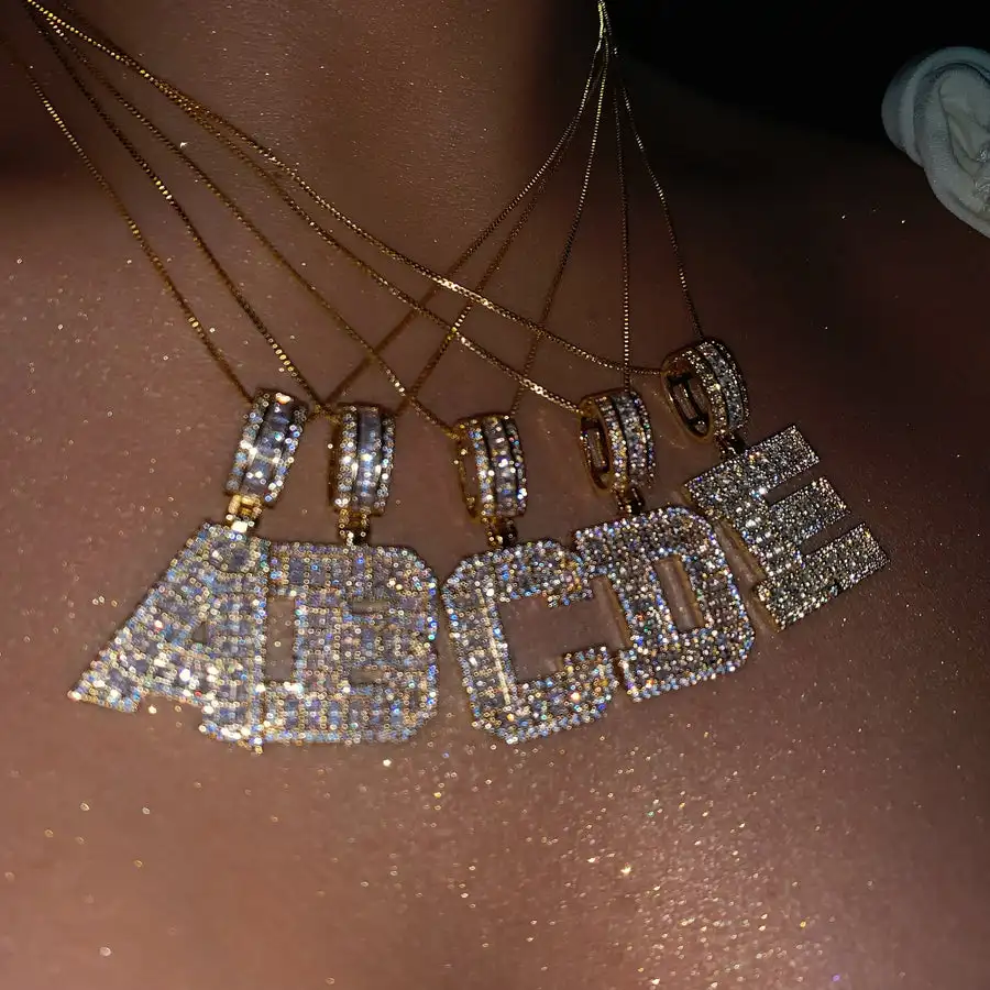 customize iced out bling women letter jewelry paved 5a cubic zirconia cz 26 Alphabet Pendant Necklace