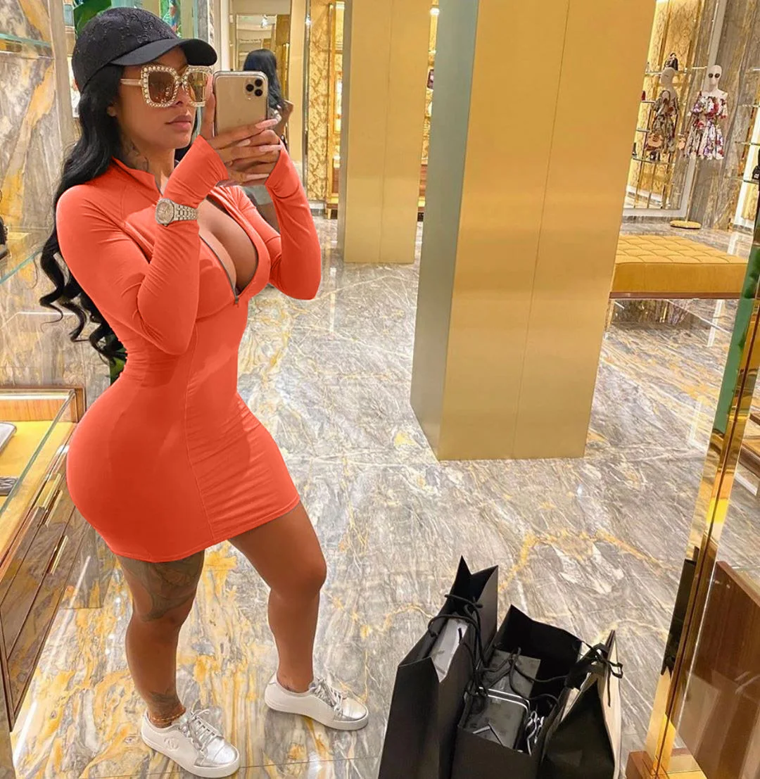  2021 fall long sleeve sexy mini bodycon dress fashion elegant casual short dresses women