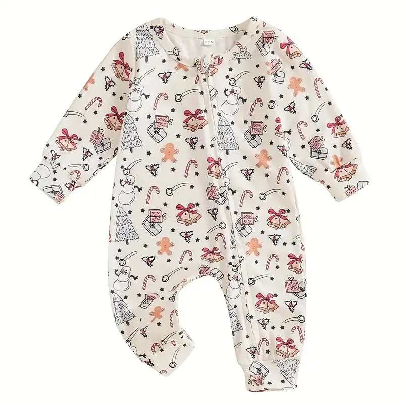 Ultra Soft Baby Girls Boy Christmas Clothes Outfits Candy Print Romper Jumpsuit Long Sleeve