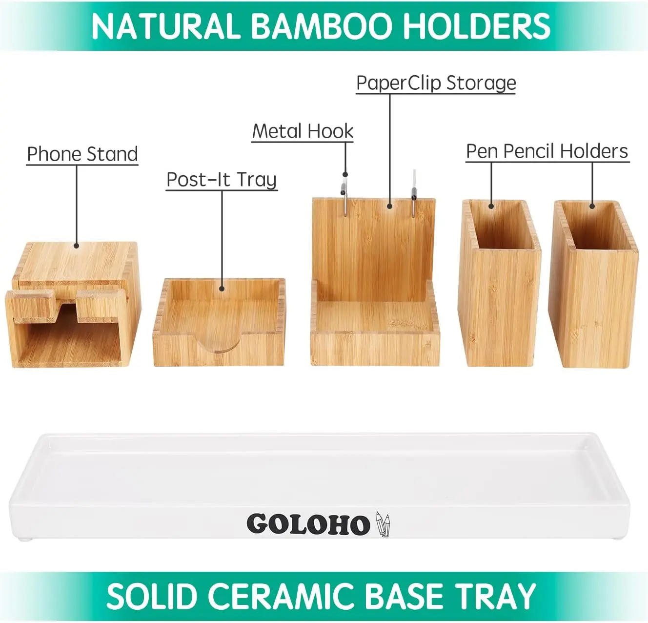 Multifunctional Bamboo Office Organizer Pen Holder Wood Desk Accessories Organizer For Keyboard Hider