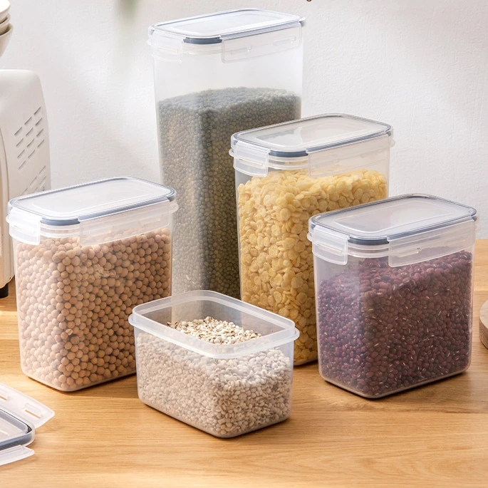 Plastic Clear Air-Tight Food Storage Container Durable Seal Pot For Dry Foods Cereal Storage Containers Dry Storage Box