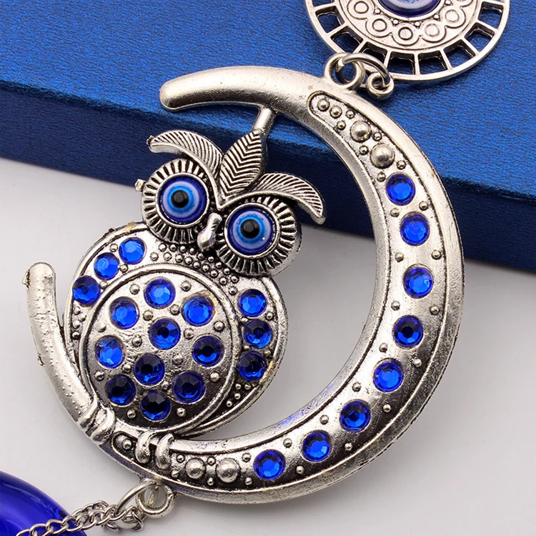 Evil Eye Lucky Owl Pendant Design Prevent Bad Energy Bring Fortune Alloy Hanging Ornament Decor Evil Eye Car Ornament Blessings