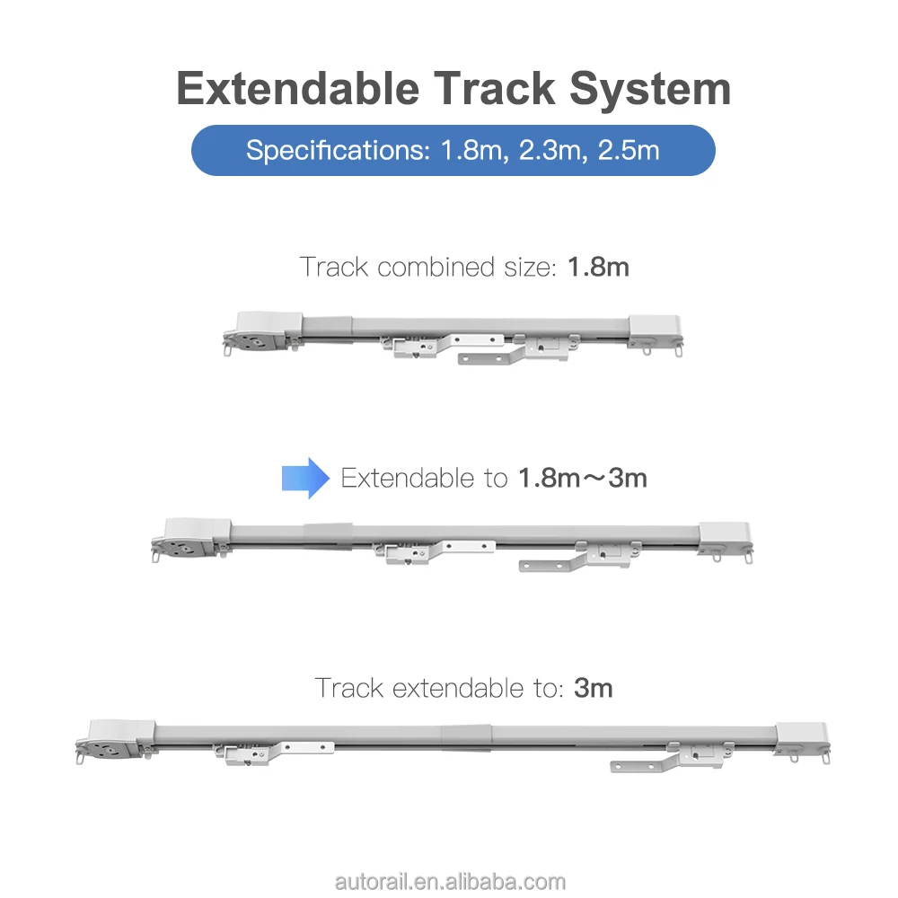Smart electric extendable silent curtain rail motorized telescopic curtain track with curtain motor