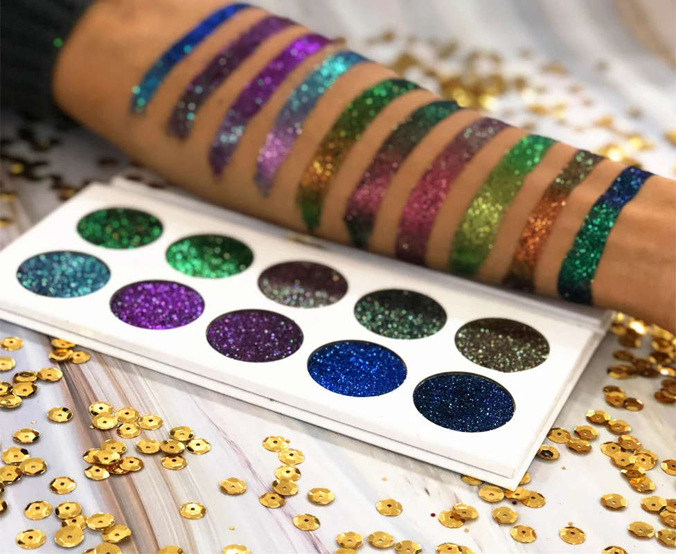 Chameleon makeup cosmetics custom duochrome loose glitter pigmented private label eyeshadow palette
