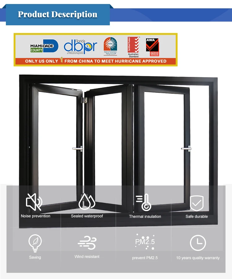 Whole house one step customization Aluminum impact hurricane safety glass folding door big view sea house