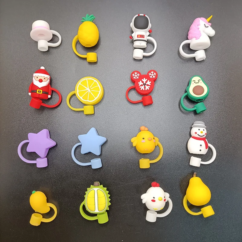 Straw Covers 8mm Lovely 3D Custom Drinking Straw Charms Dust Proof Straw Toppers for Cups Hot Sale PVC 1 Piece Silicone Opp Bag