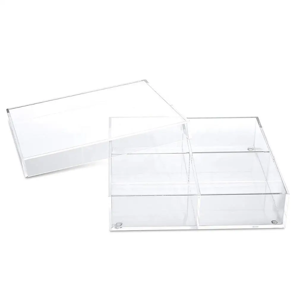 Custom Clear Acrylic Serving Tray With Cover acrylic food tray 4 compartment acrylic tray
