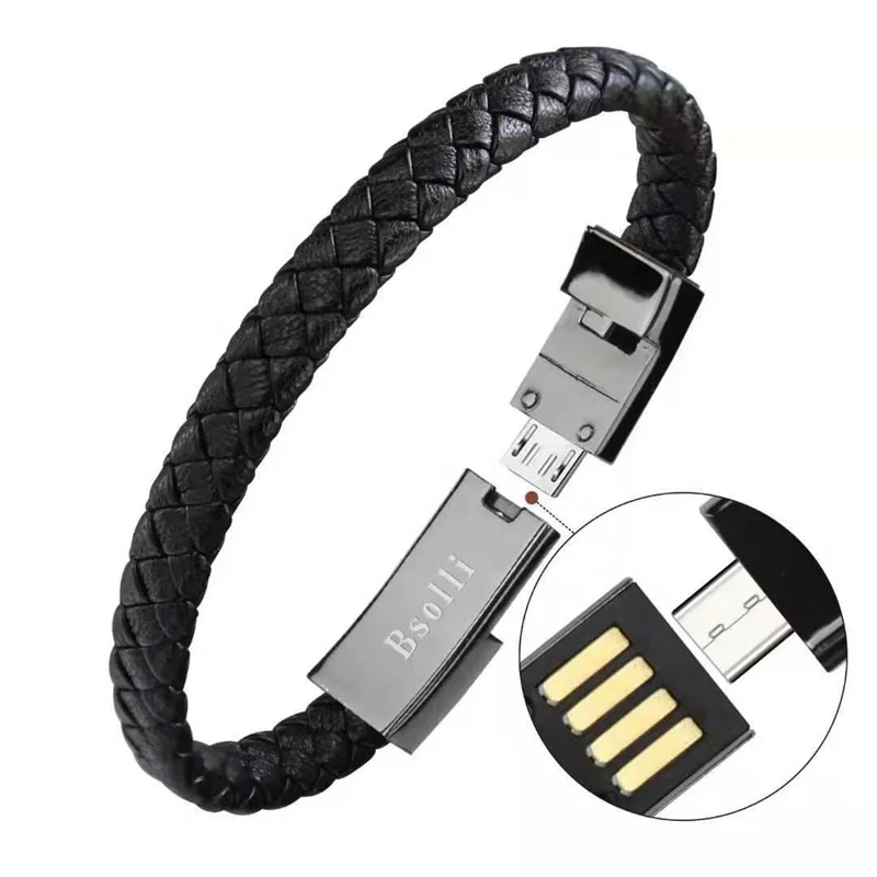 Micro Usb Charging Line Type c USB Cable 8 Pin Wrist Charging Cable Short Leather Bracelet Data Line