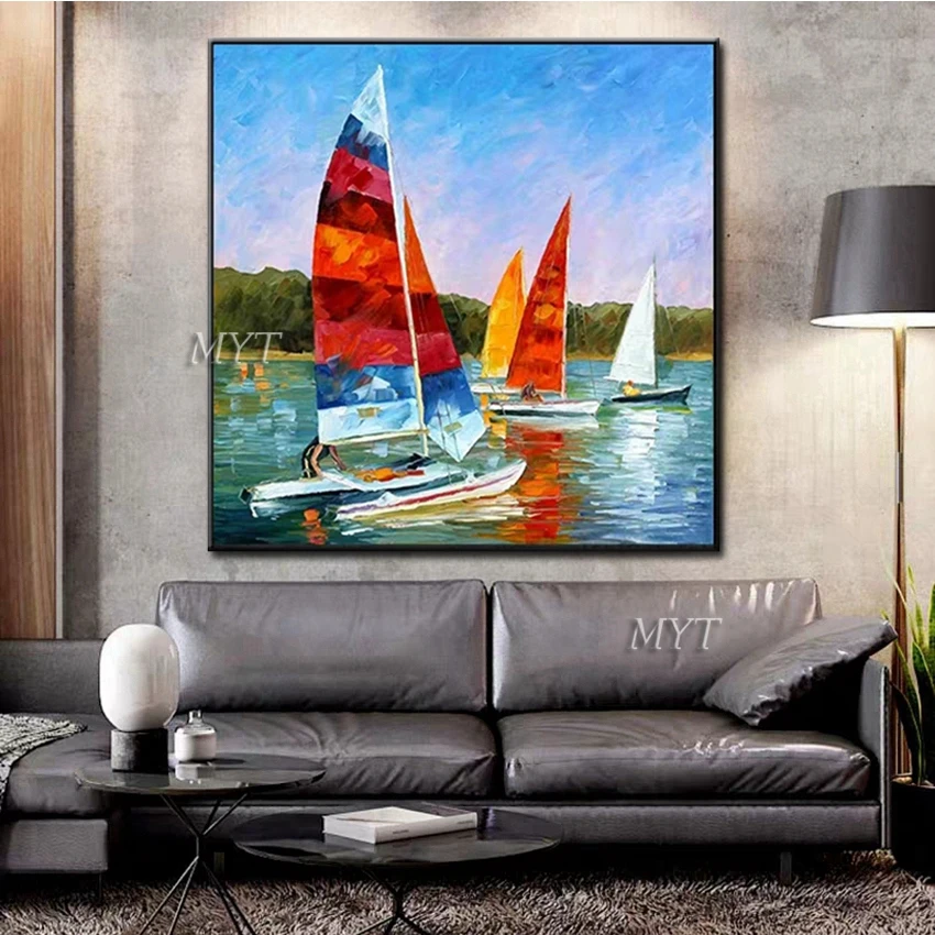 
Acrylic Textured Abstract Painting Modern Seascape Oil Painting Boat Canvas Wall Art 