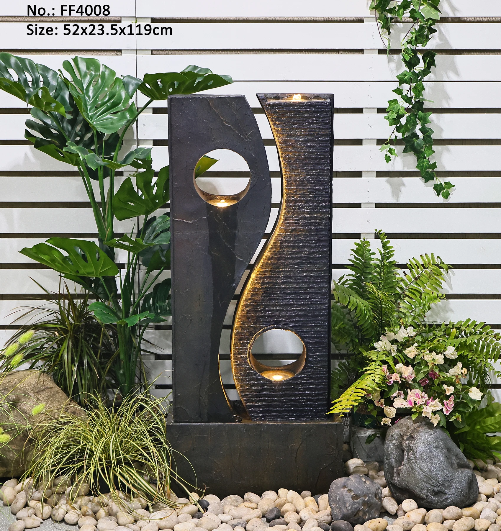 Garden Landscaping And Decking Garden Water Fountain Modern Freestanding Water Feature Fountain Faux Rust With LED Lights