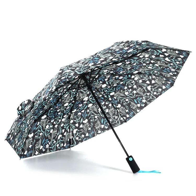the umbrella for lady wholesale cheap price flower printing 3 folding automatic compact woman umbrella