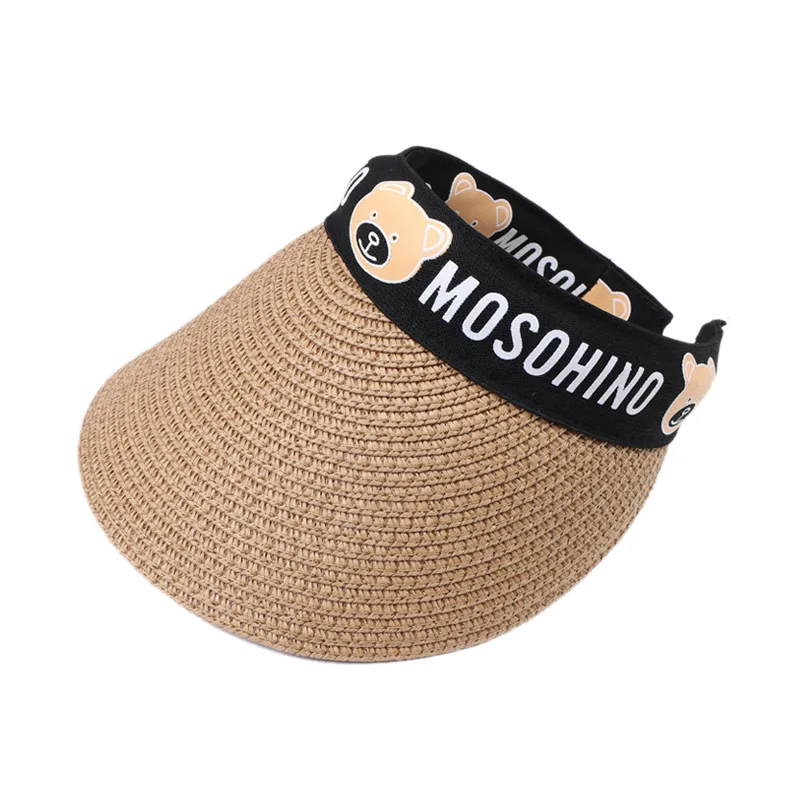 Cheap Price Wholesale Quality Cartoon Bear Decoration Summer Beach Paper Straw Cheap Promotional Visor Hats