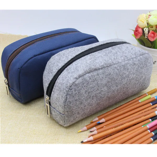 Custom LOGO Wooden Pen Box Case For School Canvas Wool Felt Wooden Pen Bag