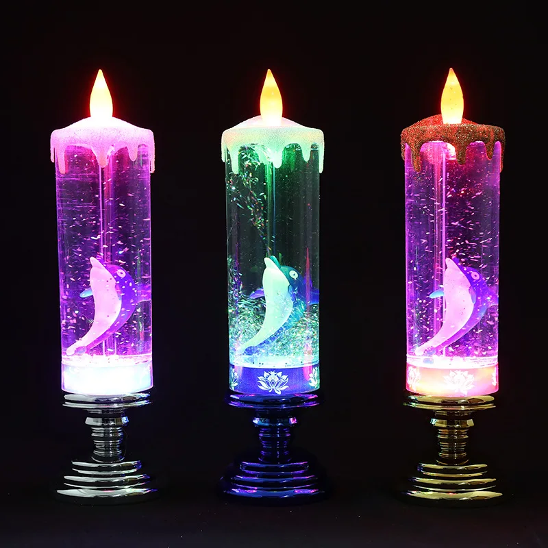 Home Decor LED Tea Light 7 Colors Dynamic Dolphin Crystal Candle Colorful Flashing Night Light For Party