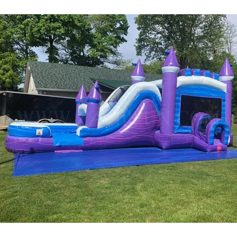 China commercial adult size castle bounce house purple inflatable bouncer combo water slide pool inflatable bouncer for kids