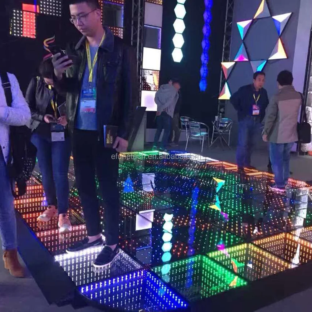 DMX RGB Color Changing Infinity Led Disco Party Dance Floor 3D Infinite Mirror Dance Floor Abyss Tunnel Stage Panel Floor Game