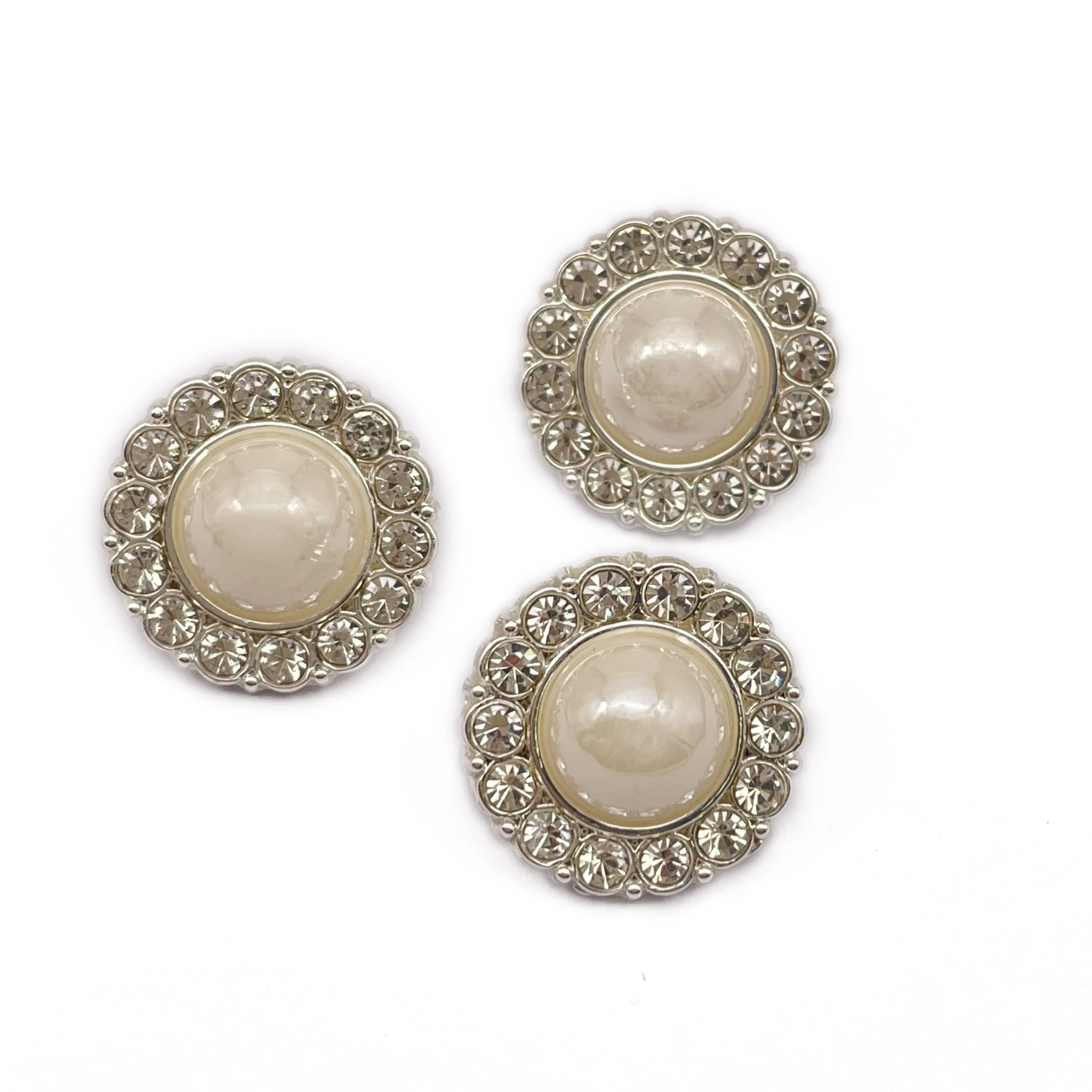 15mm Manufactures high quality metal Diamond pearl silver shirt button for clothing