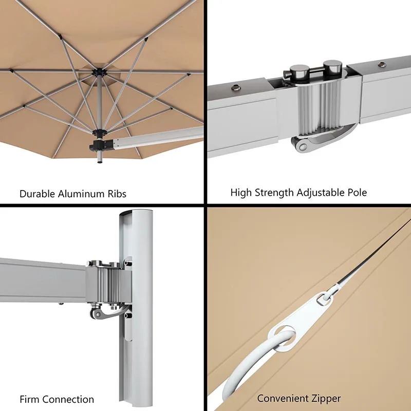 Custom Square Collapsible 7.5ft 8ft Sun Parasol UV Protection Aluminium Cantilever Outdoor Wall Mounted Patio Balcony Umbrella