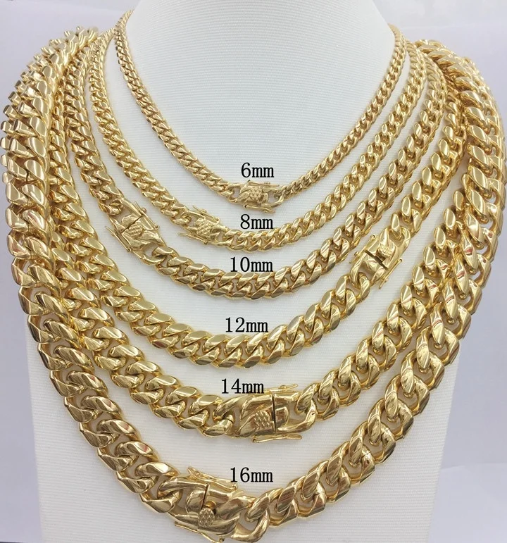 
Wholesale 2021 New Hip Hop Rope Dubai Titanium Buckle Gold Filled Chain Gold Plated Miami Link Big Cuban Necklace Men SUNRAIN 