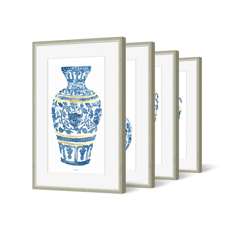 Chinese traditional style Hand painted Blue and white porcelain canvas frame painting for interior home wall art decor