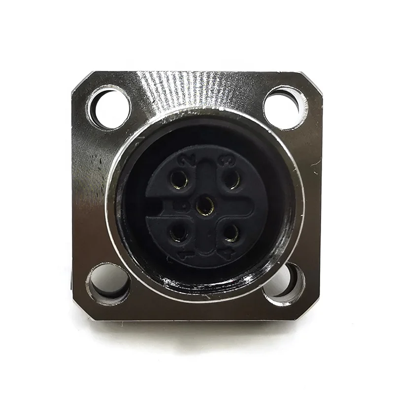 M12 Male Flange Panel Mount Electrical Square Connector With 3 4 5 6 8 12Pin