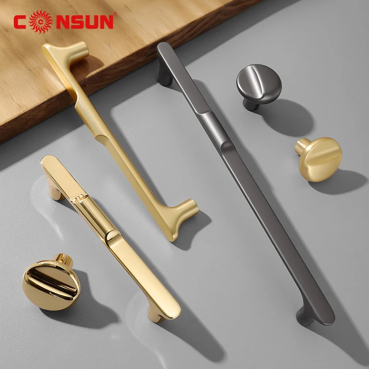 Consun Zinc Alloy Gold Metal Handle Furniture Cabinet Hardware Drawer Door Knobs Pulls Handles