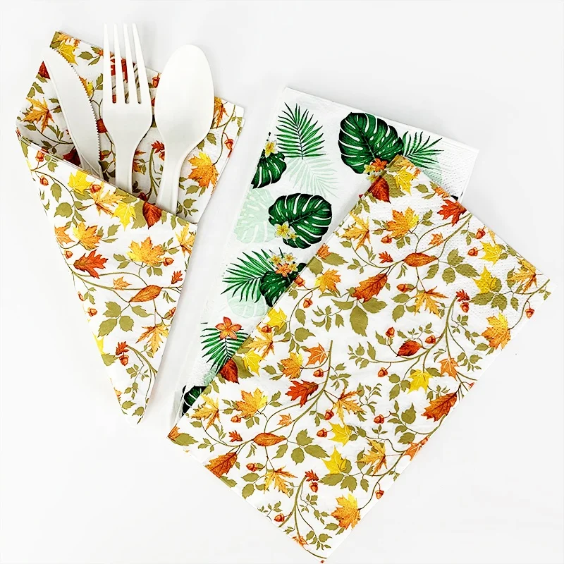 Biodegradable super absorbent cocktail serviette 4 8 fold party dinner print logo paper napkin