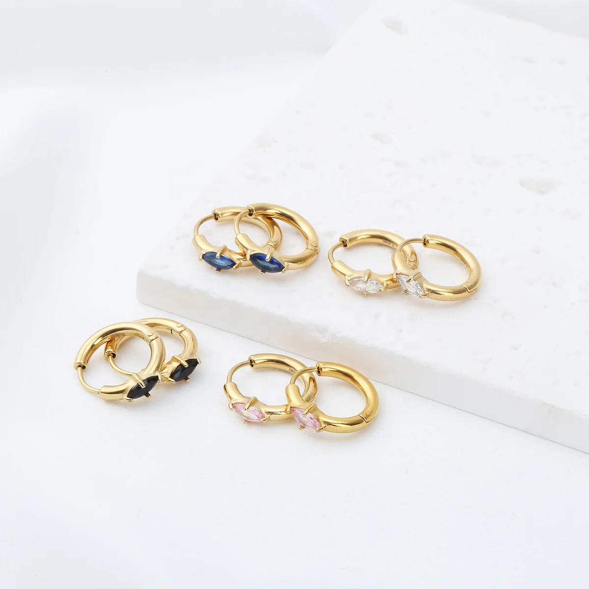 Custom non-fading fashion design geometric round 18K gold plated stainless steel zircon earrings