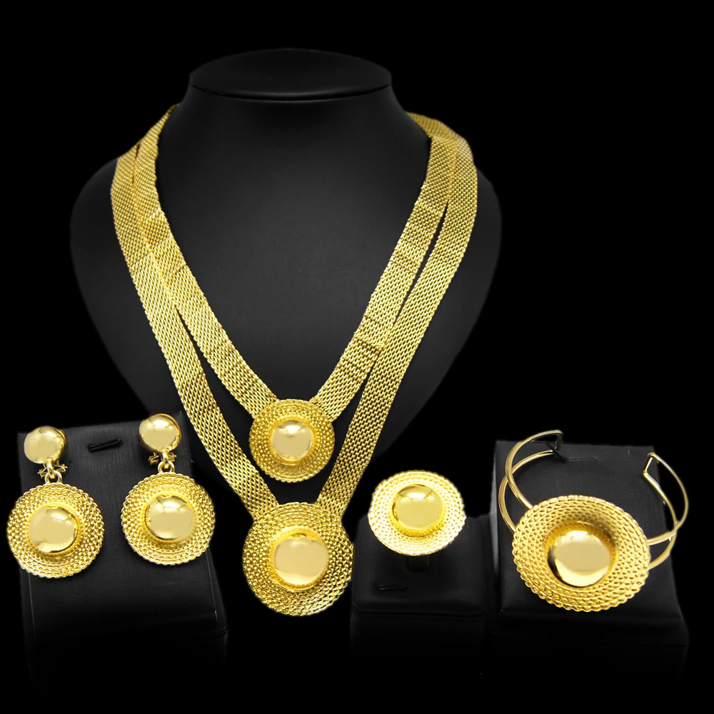 Zhuerrui Ethiopian Italian Gold Design Jewelry Set Hat Double Necklace Jewelry Set Women Party Dating Gifts Jewellery Set H00244