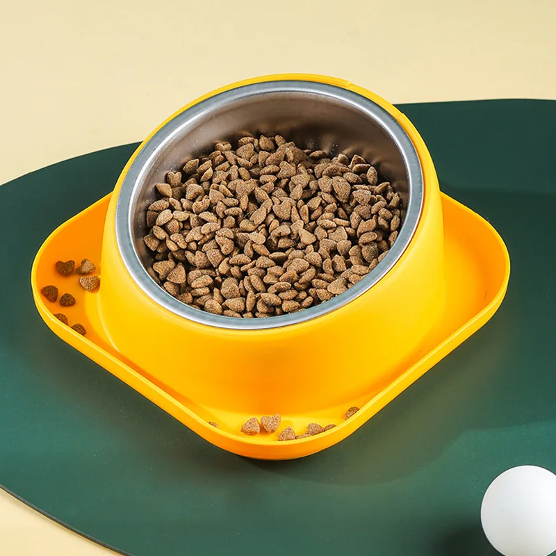 15 Degree Angle Tilted Mouth Anti Knock Cat Bowl Protection Cervical Stainless Steel Dog Bowl Separated Food Bowl
