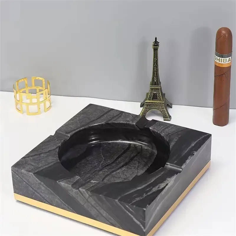 Natural Stone Square Shape Custom Size Green Black Marble for Cigar Ashtray Cigarette Smoking Herb Portable Marble Ashtray Urn