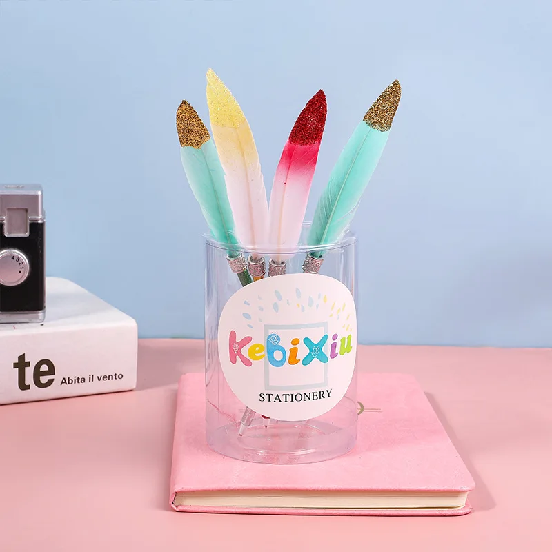 Elegant Colorful Feather Neutral Pen Black Feather Stationery Signature Pen