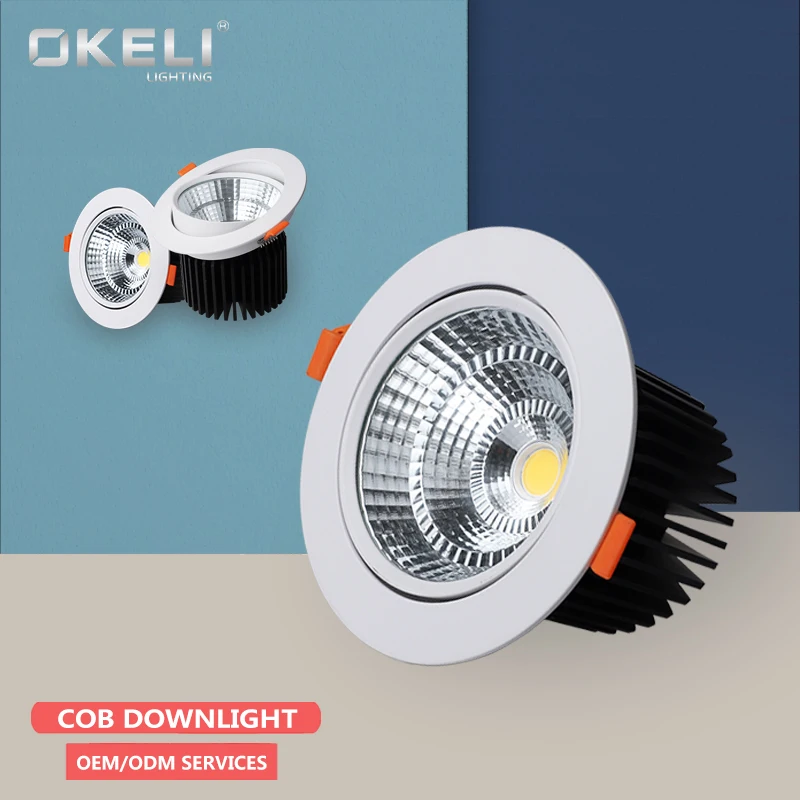 
OKELI Factory wholesale price 3w 6w 9w 18w 24w 30w 40w 50w COB Recessed Adjustable led downlight Aluminum led down light 