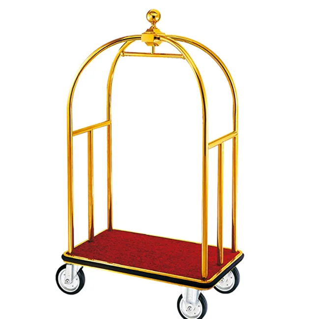Attractive price new type bellboy Golden metal birdcage hotel luggage