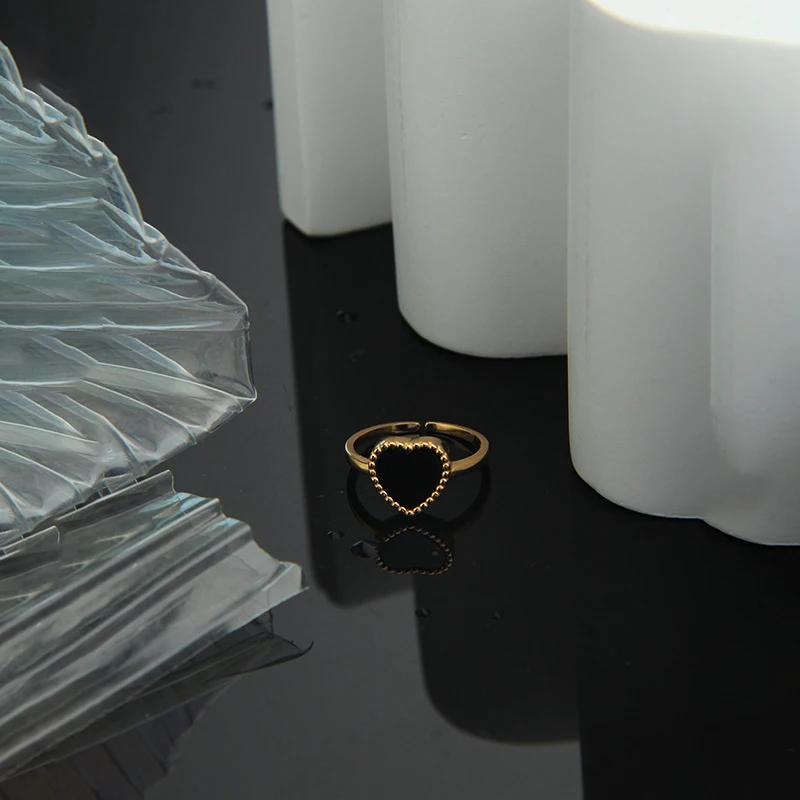 Korean Style Ins Simple design sense light luxury black heart S925 sterling silver ring female ring