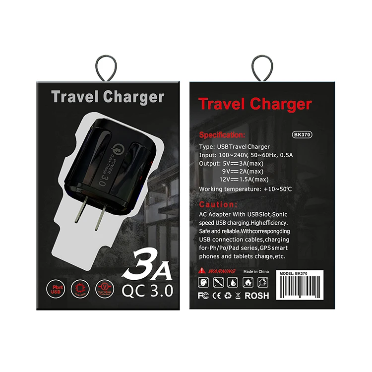 Портативное Сетевое зарядное устройство Quick Charge 3 0 US Plug 3A с одним USB портом