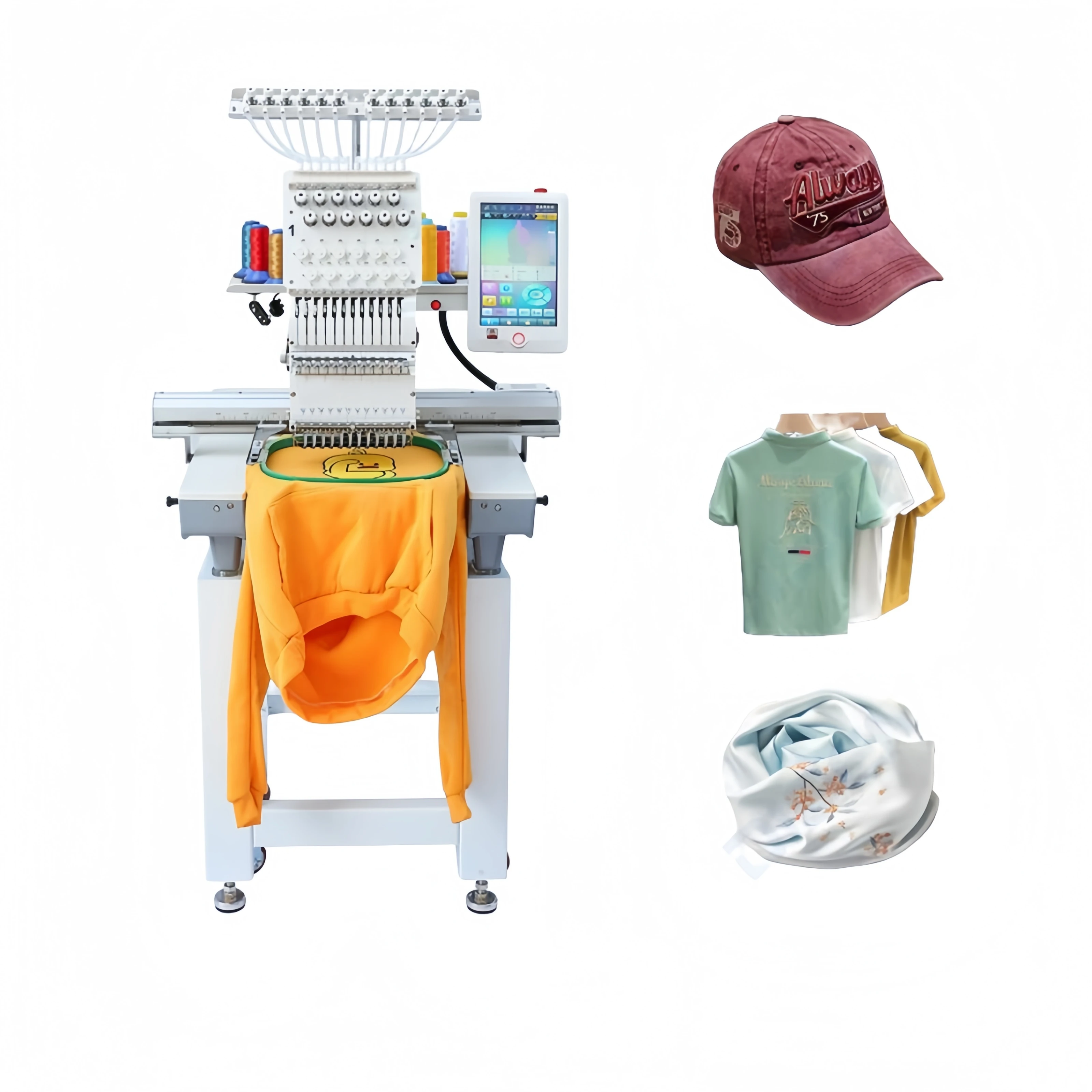 QC single head multi needles automatic computerized embroidery machine for hat cap tshirt