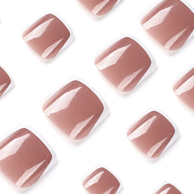 Fashion Design Shinny Full Cover Short False Toe Nail Supplies Full Cover Artificial French Acrylic False Press On Toe Nails