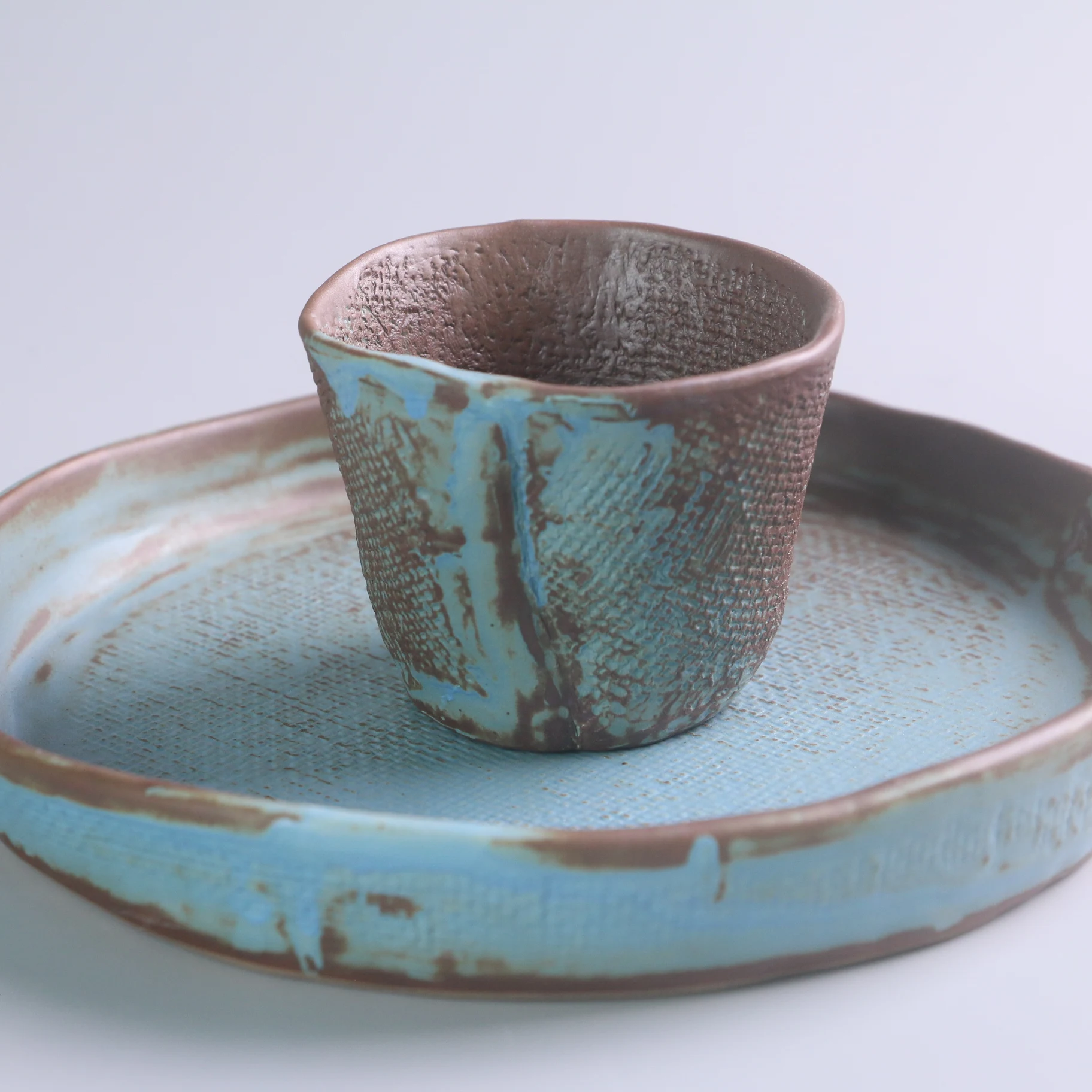 Nordic Style Drinkware Blue 4.4oz Ceramic Coffee Mug fabric Clay Cup Special Shape Milk Cafe Restaurant Dinner without Handle