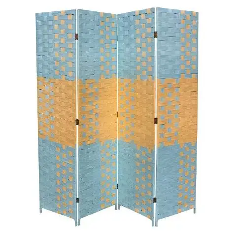 New style 4 Panels Room Screen Divider Hand-Woven Design Room Divider Wooden Removable Storage Shelves Screen Suitable for Livin