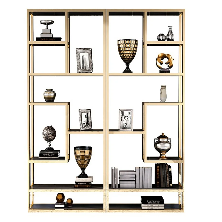 Стеклянная полка для хранения Золотая нержавеющая сталь витринное стекло современный роскошный деревянный футляр под заказ мебель гостиной книжный шкаф