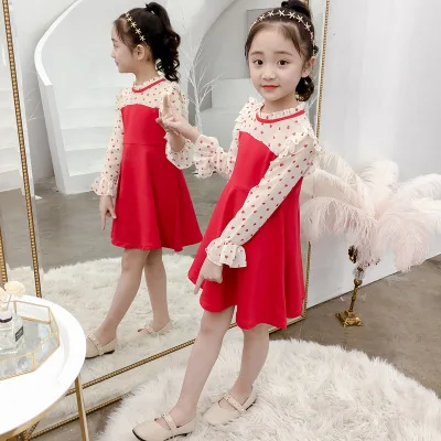 Children clothing High quality fashion lace dot pattern baby girl dress set for kids teenage girls clothes