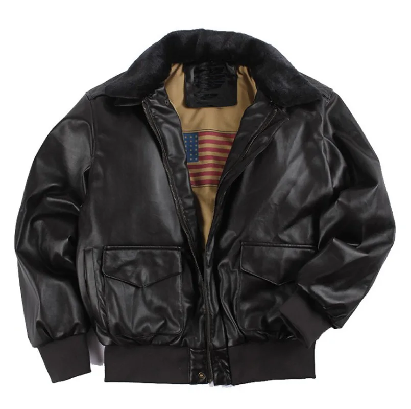 Retro oversized US  fur one-piece male and female pilots couple leather jacket motorcycle Fur collar jacket