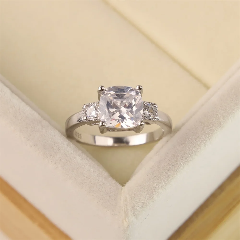 В японском и Южно-корейском желаю новая S925 серебряное кольцо с квадратным принцессы со стразами кольцо женские простые свадебные туфли романтический подарок на день рождения