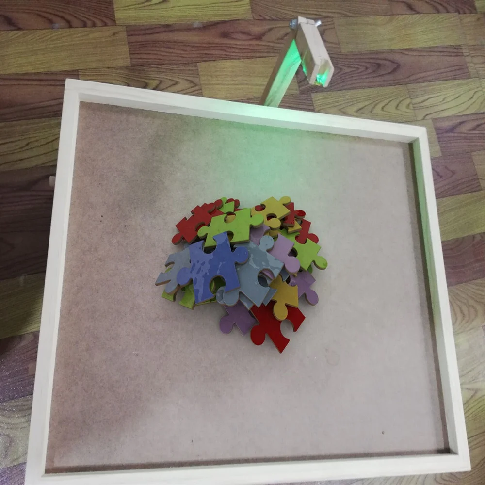 wood Jigsaw Puzzle Table with LED Light, Jigsaw Puzzle Board with Folding Legs and Cover, Wooden Plateau Puzzle