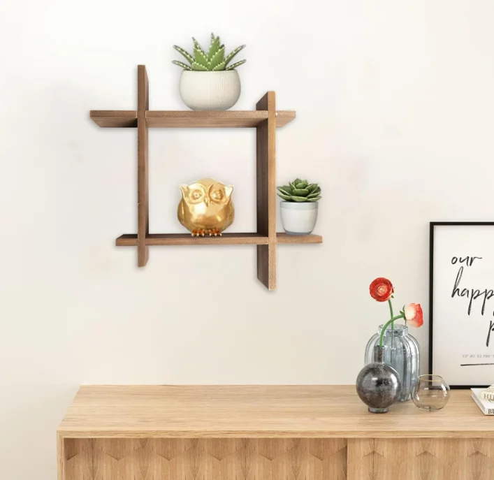 kitchen organizer storage wall-mount spice racks wall mount bookshelf wood display shelves with Compartments