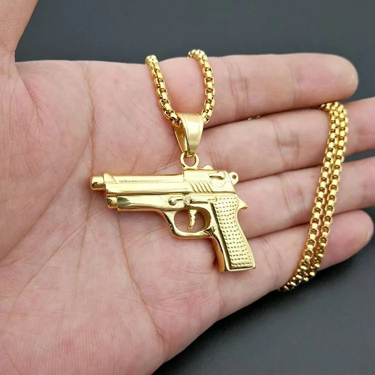 
Wholesale Custom Mini Gun Stainless Steel Jewelry 18K Gold Plated Pendant 