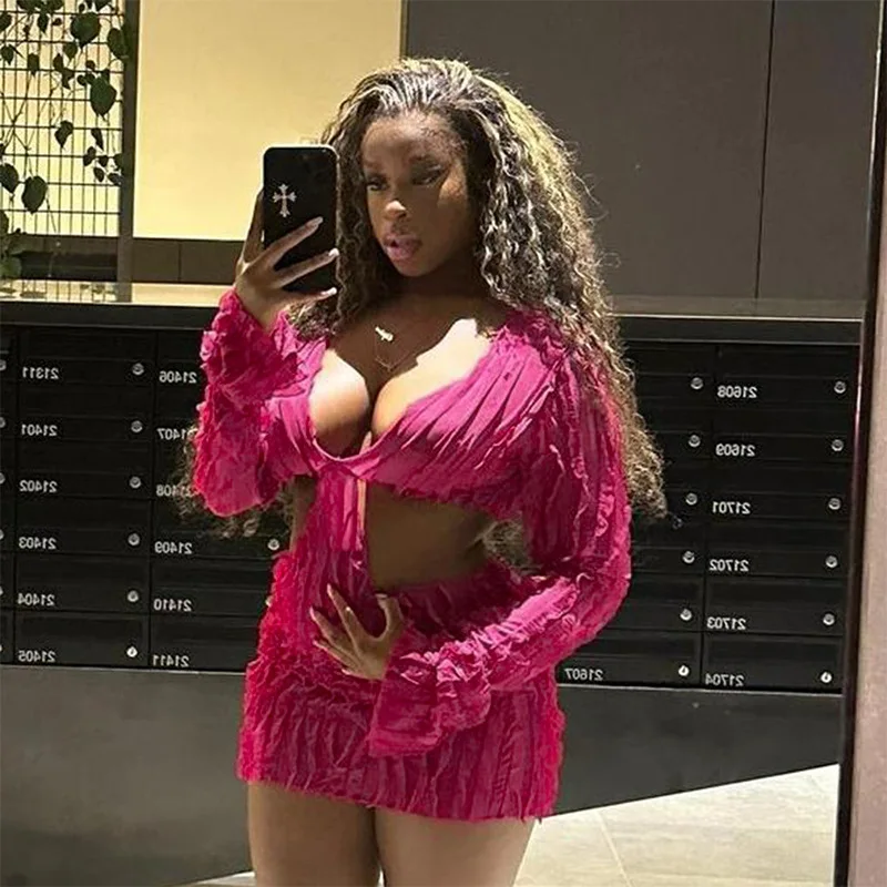 Autumn New Fashion Mesh Wave Pattern Sexy Wrap Hip Dress